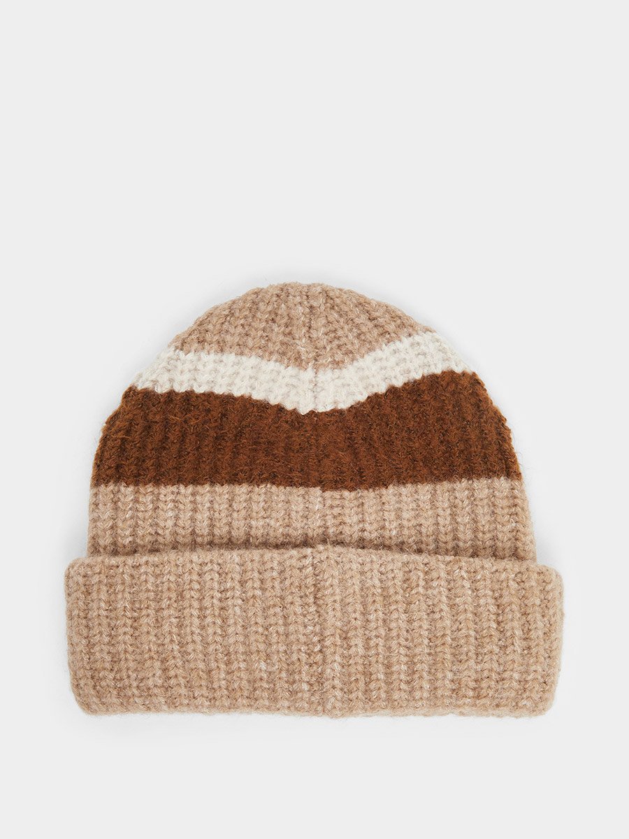 Khaki Striped Knit Beanie