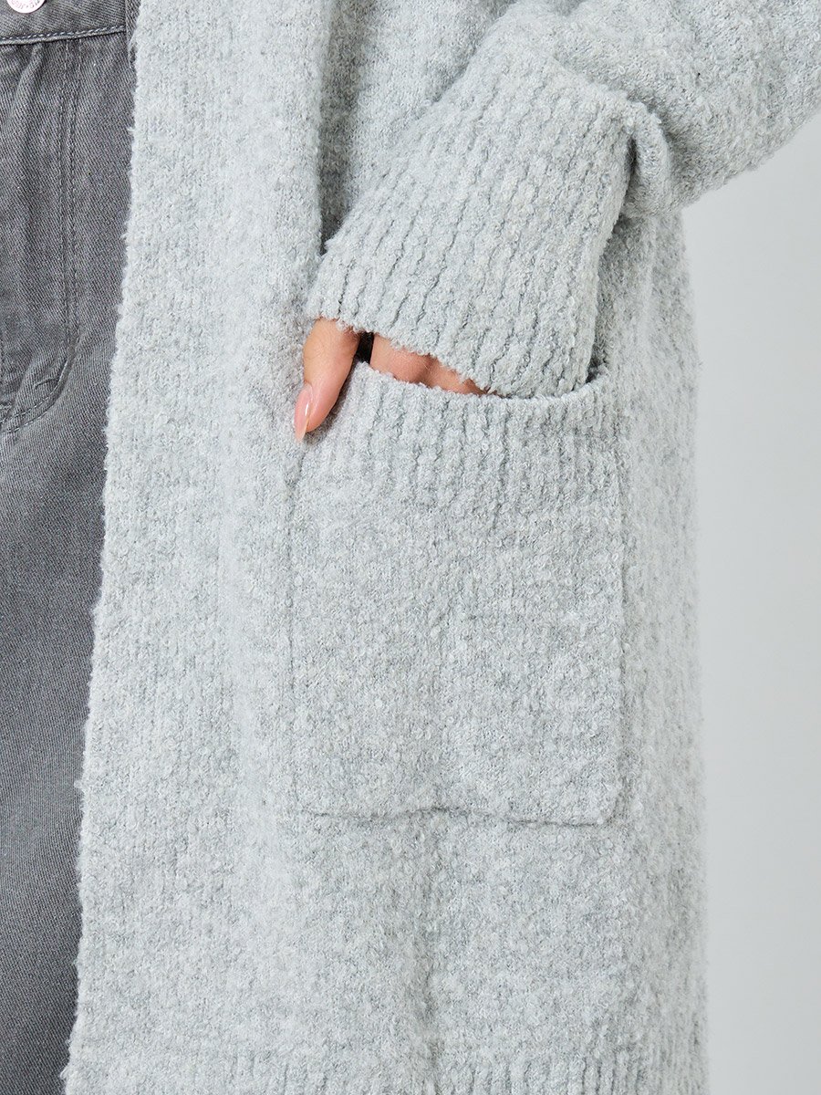 Grey Longline Cardigan with Patch Pocket