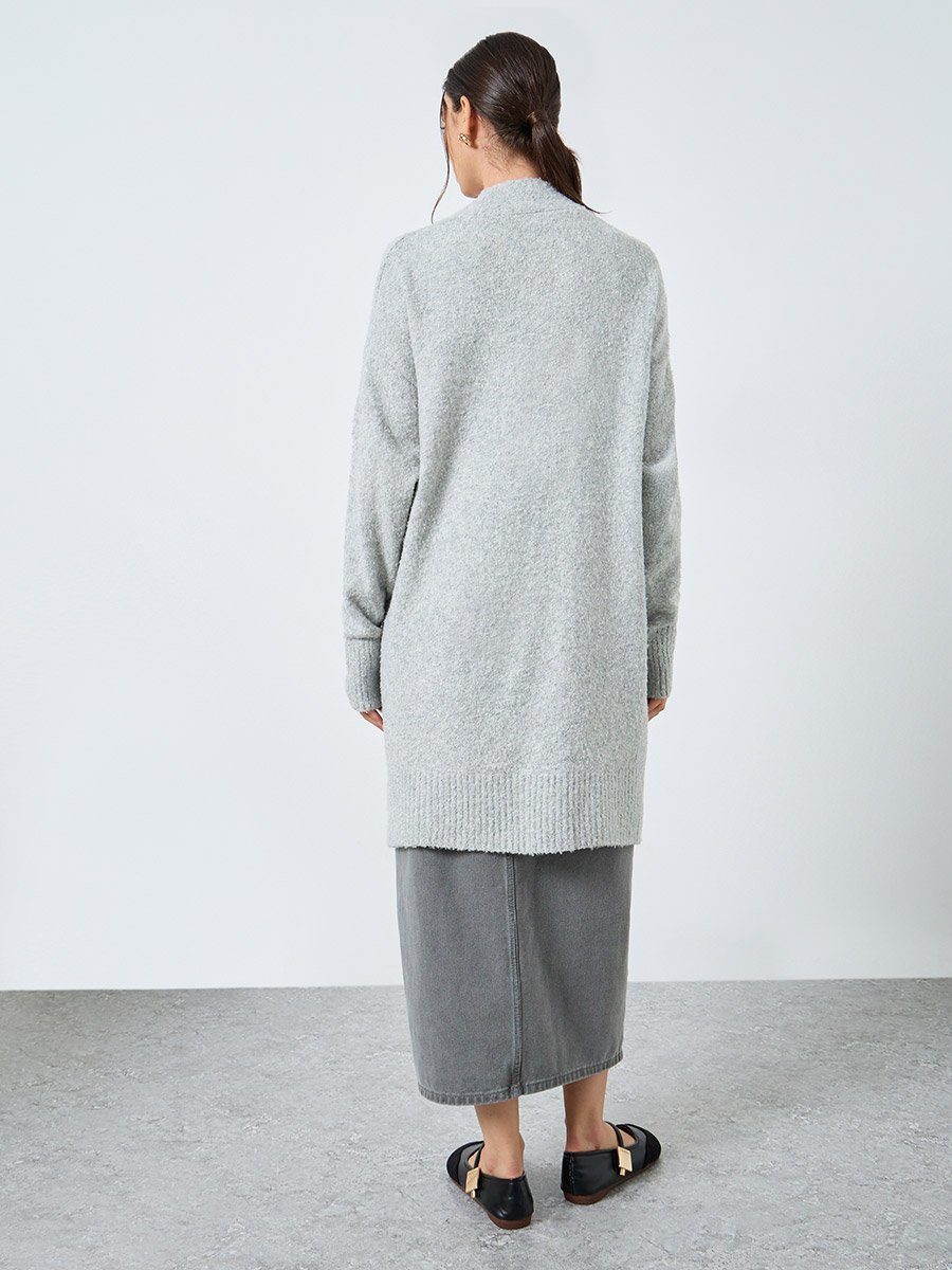 Grey Longline Cardigan with Patch Pocket