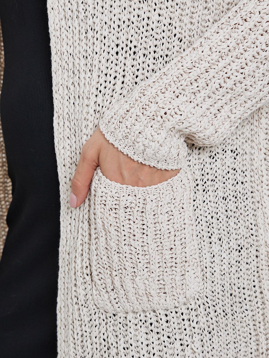 Beige Pocket Detail Knitted Cardigan