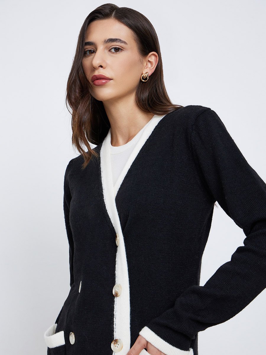 Black Longline Cardigan with Contrast Trim