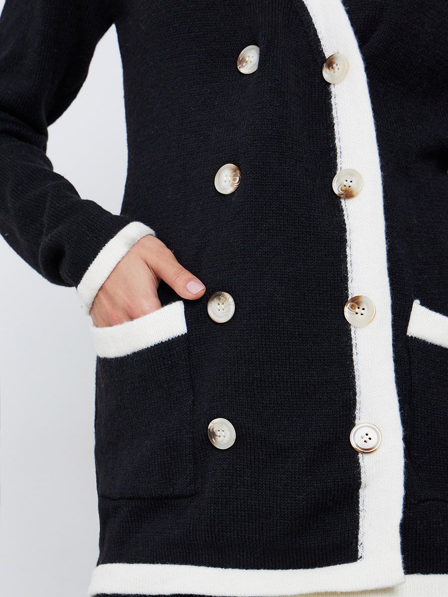 Black Longline Cardigan with Contrast Trim