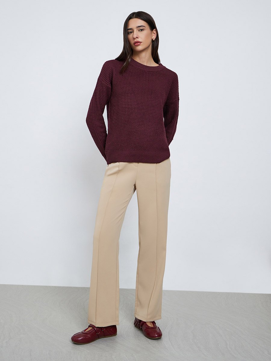 Burgundy Textured Knit Sweater