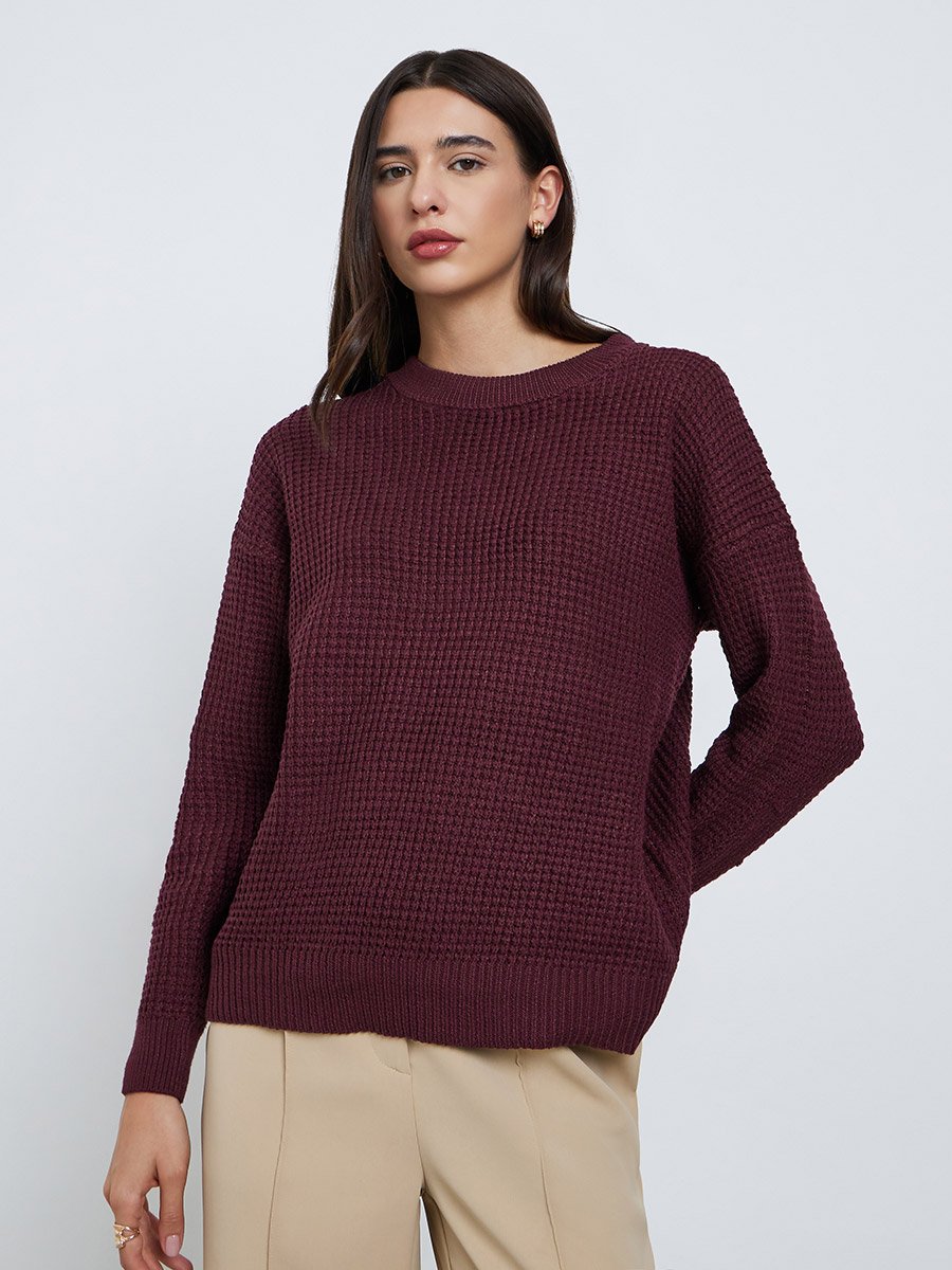 Burgundy Textured Knit Sweater