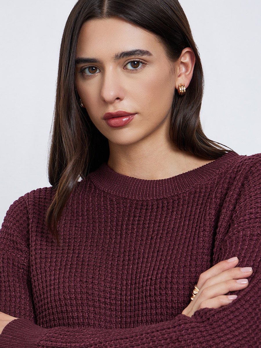 Burgundy Textured Knit Sweater