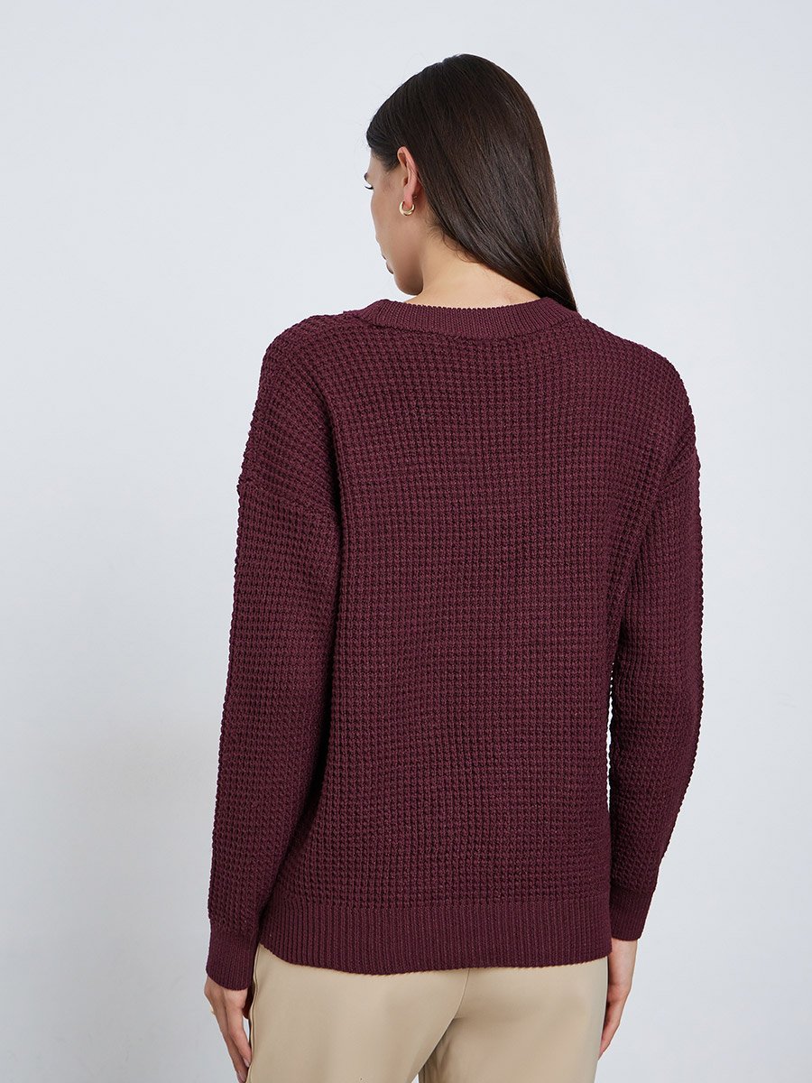 Burgundy Textured Knit Sweater
