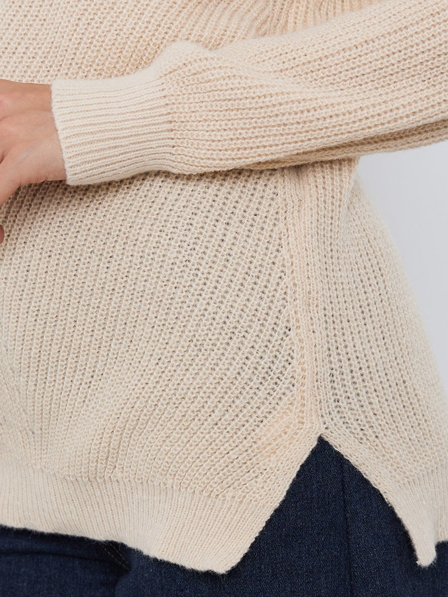 Beige Longline Dropped Shoulder Knit Sweater