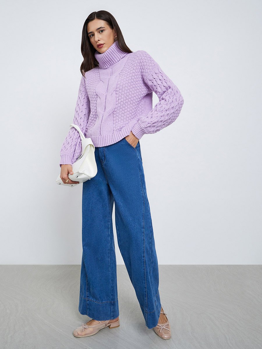 Lilac Regular Fit Cable Knit Sweater