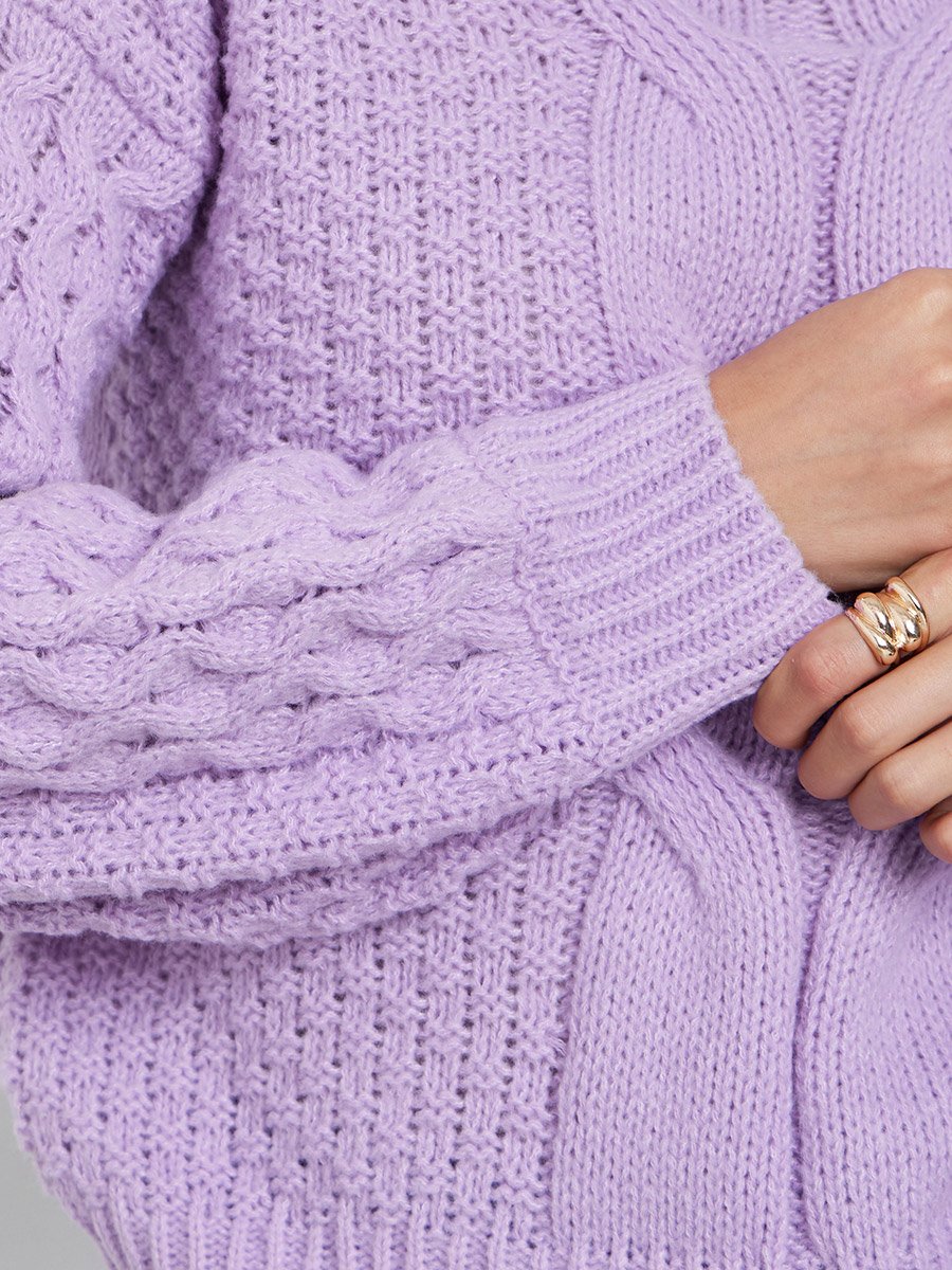 Lilac Regular Fit Cable Knit Sweater