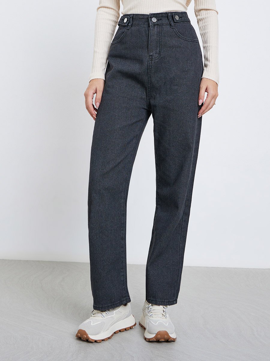 Solid Mid Rise Wide Leg Jeans