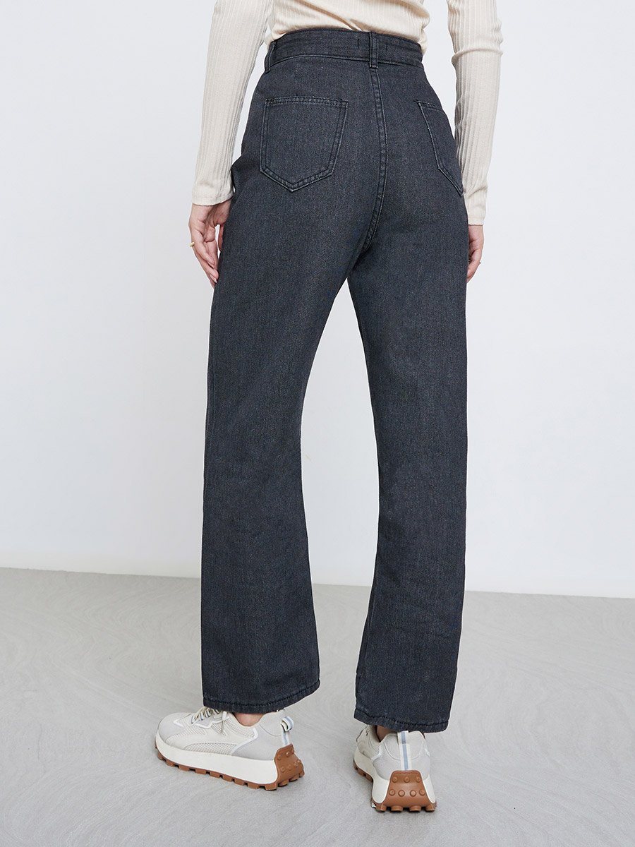 Solid Mid Rise Wide Leg Jeans