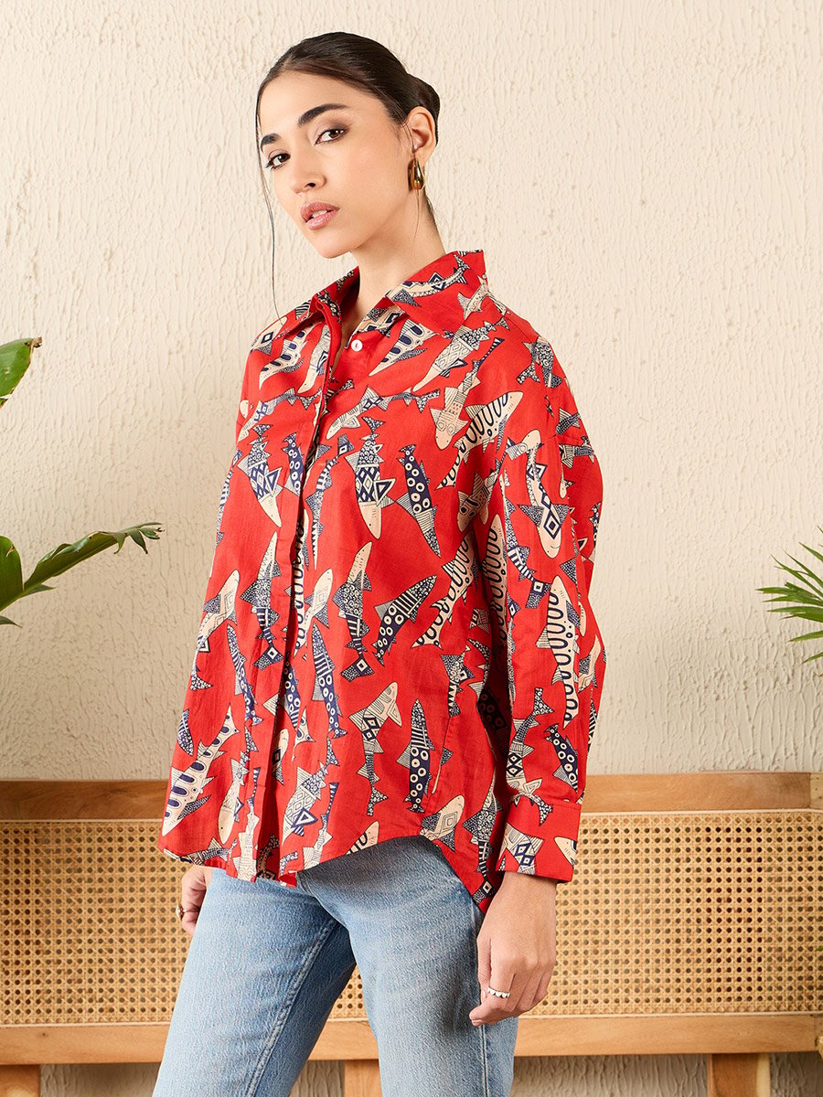 Printed Asymmetrical Cotton Shirt