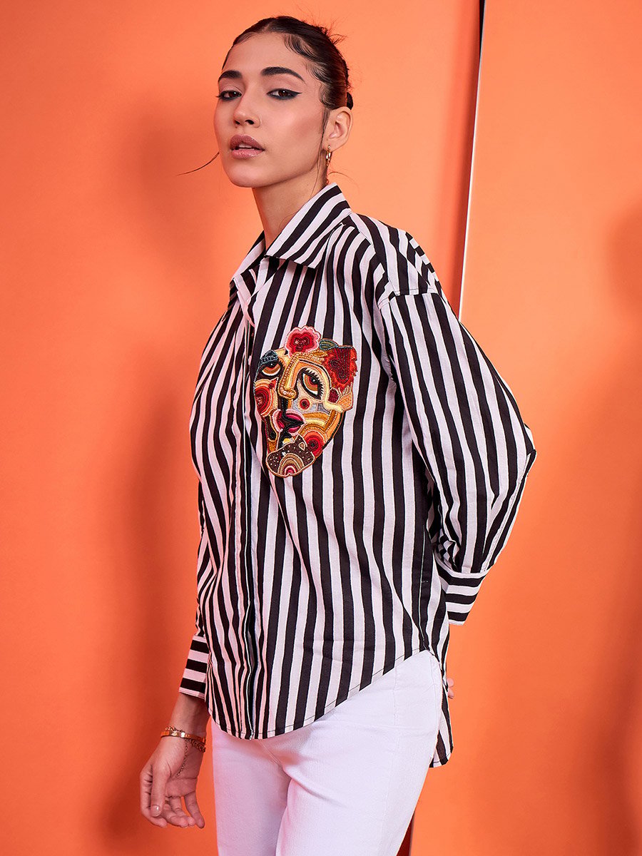 Printed Tie-Up Full Sleeve Sequinned Cotton Shirt