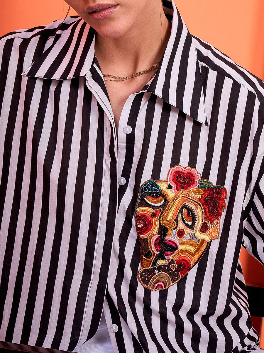 Printed Tie-Up Full Sleeve Sequinned Cotton Shirt