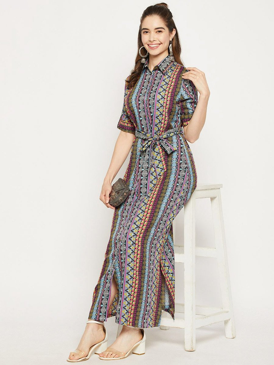 Collar Buttoned Down Shirt Maxi Dress