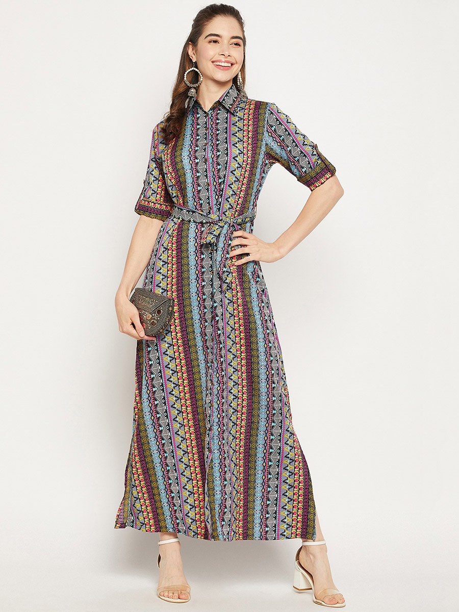 Collar Buttoned Down Shirt Maxi Dress