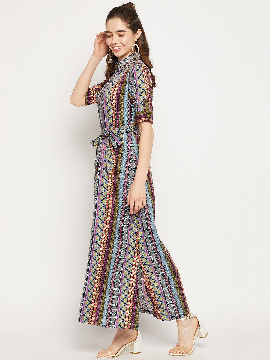 Collar Buttoned Down Shirt Maxi Dress