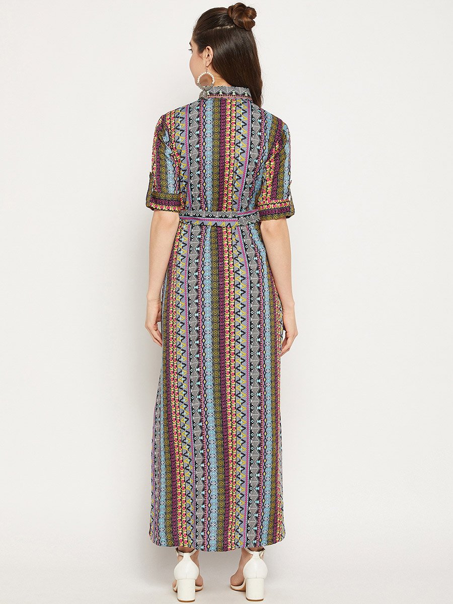 Collar Buttoned Down Shirt Maxi Dress