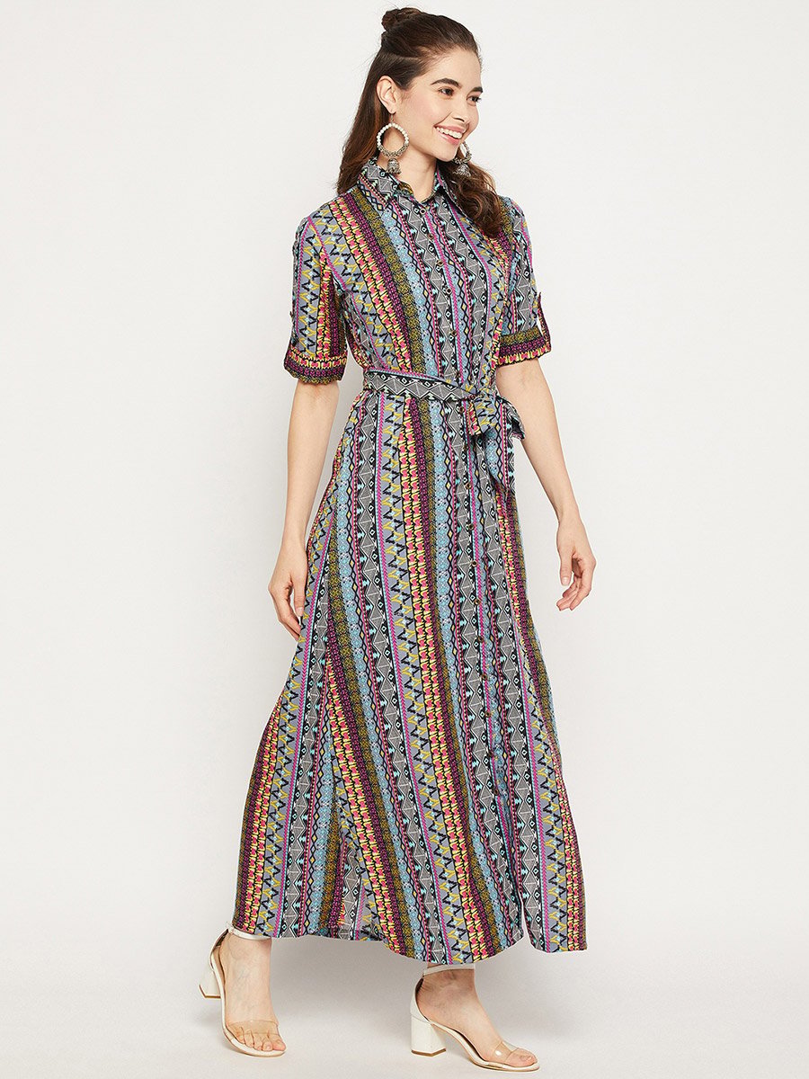 Collar Buttoned Down Shirt Maxi Dress