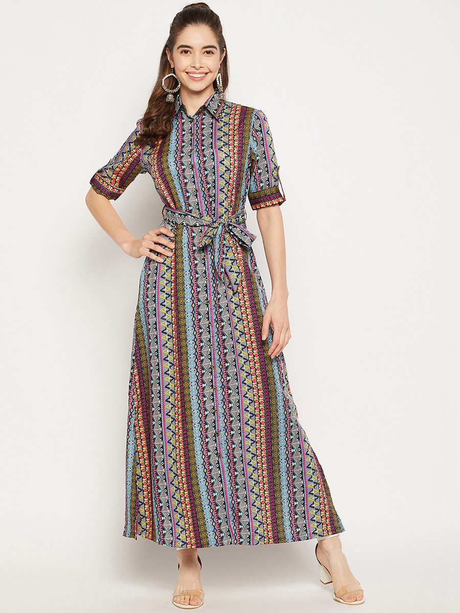 Collar Buttoned Down Shirt Maxi Dress