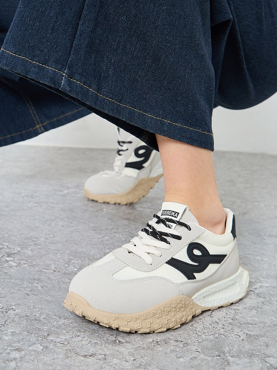 Grey Panelled Lace Up Sneakers
