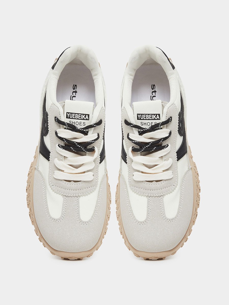 Grey Panelled Lace Up Sneakers