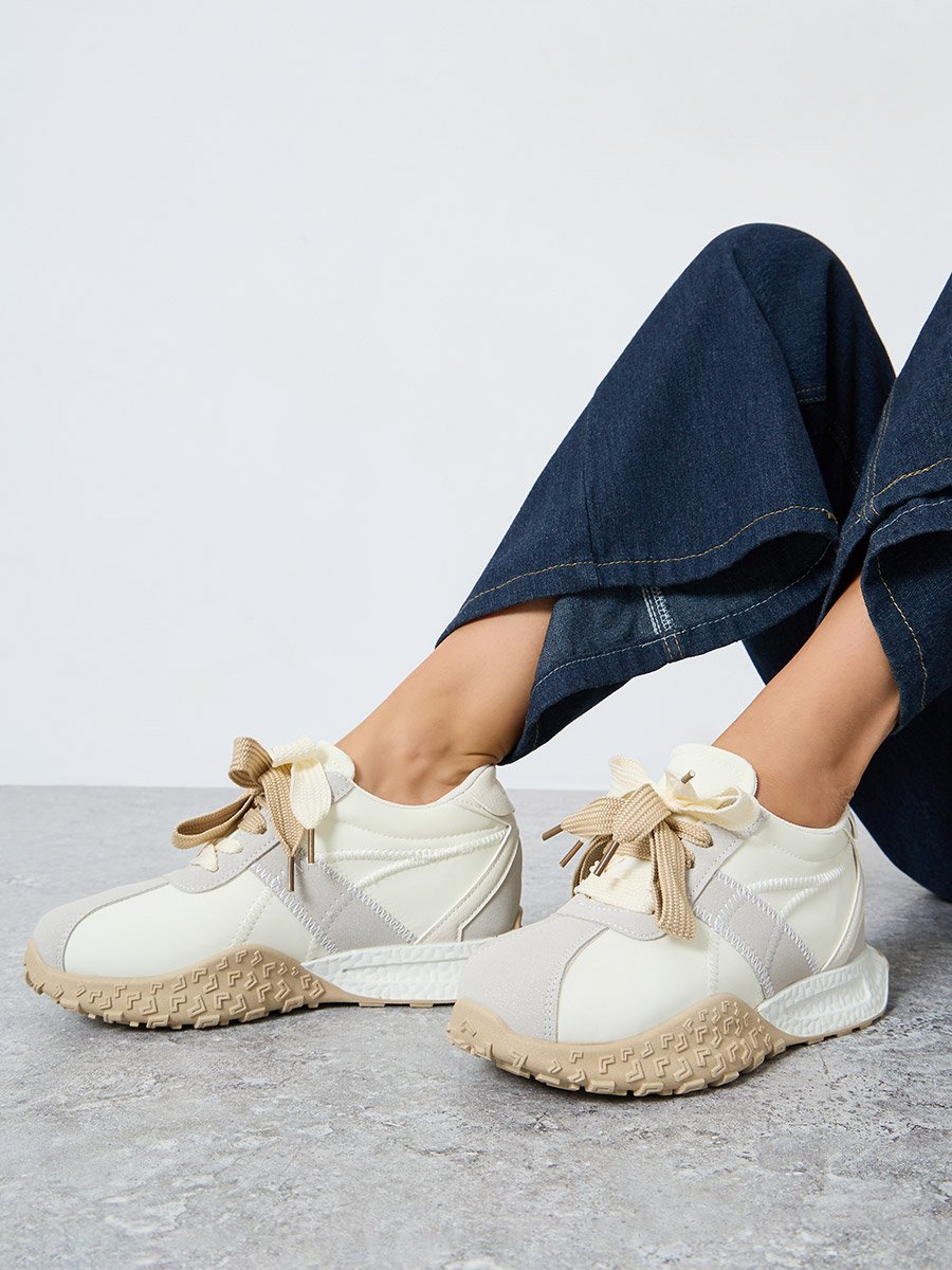 Double Lace Up Textured Sneakers