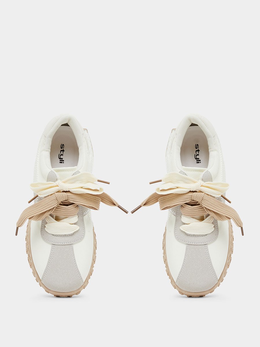 Double Lace Up Textured Sneakers