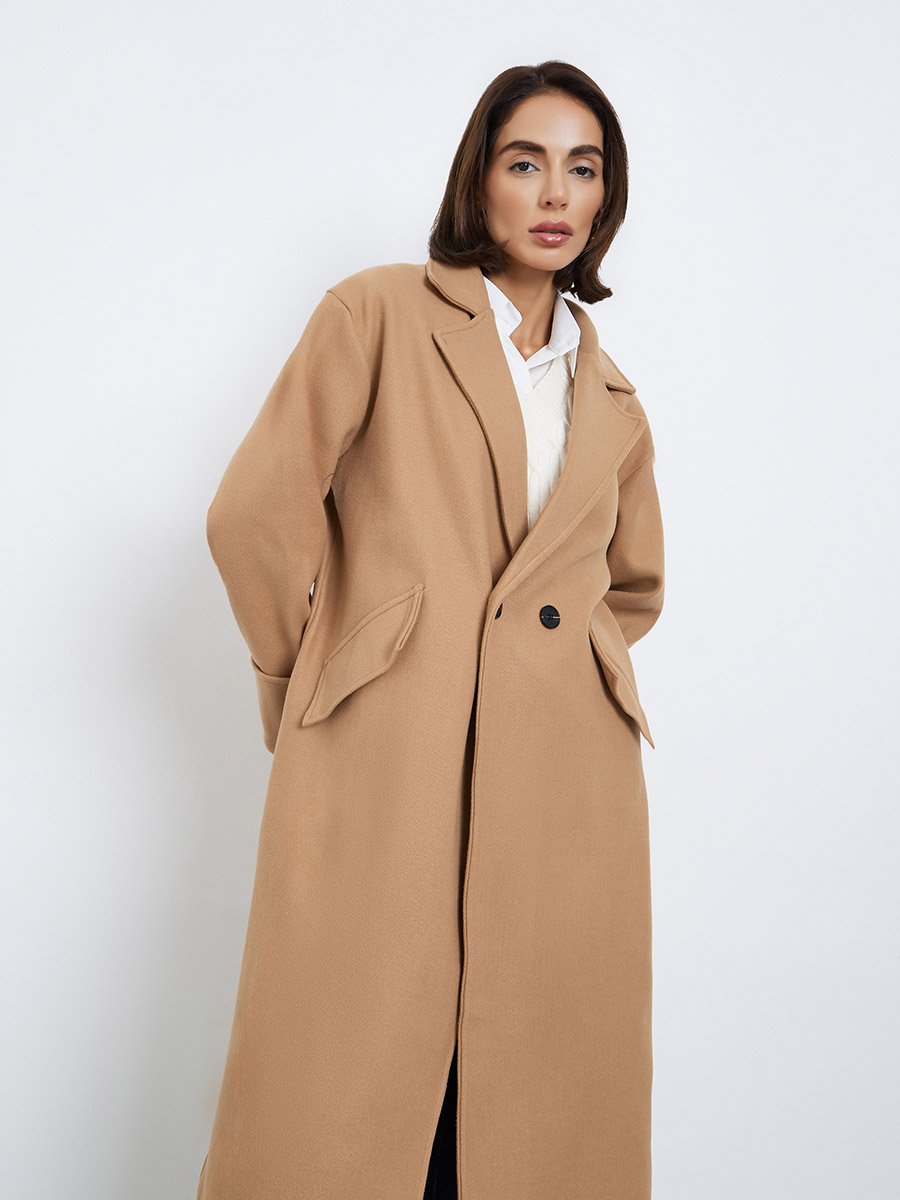 Solid Pocket Detail Drop Shoulder Coat