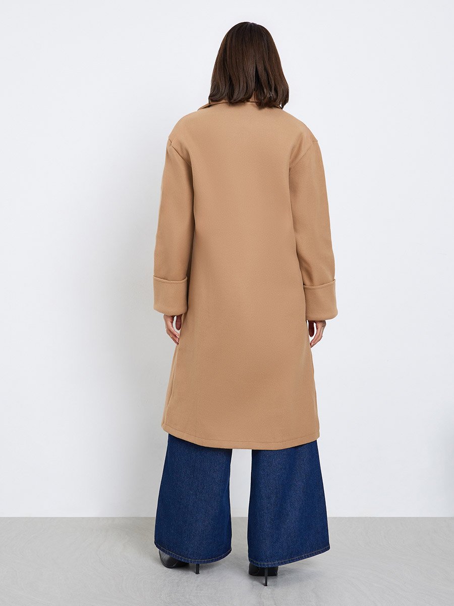 Solid Pocket Detail Drop Shoulder Coat