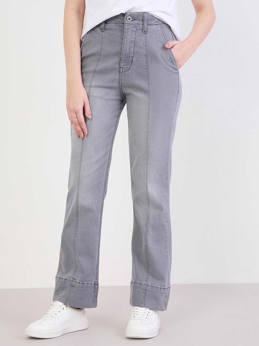 Charcoal Straight Leg High Rise Jeans