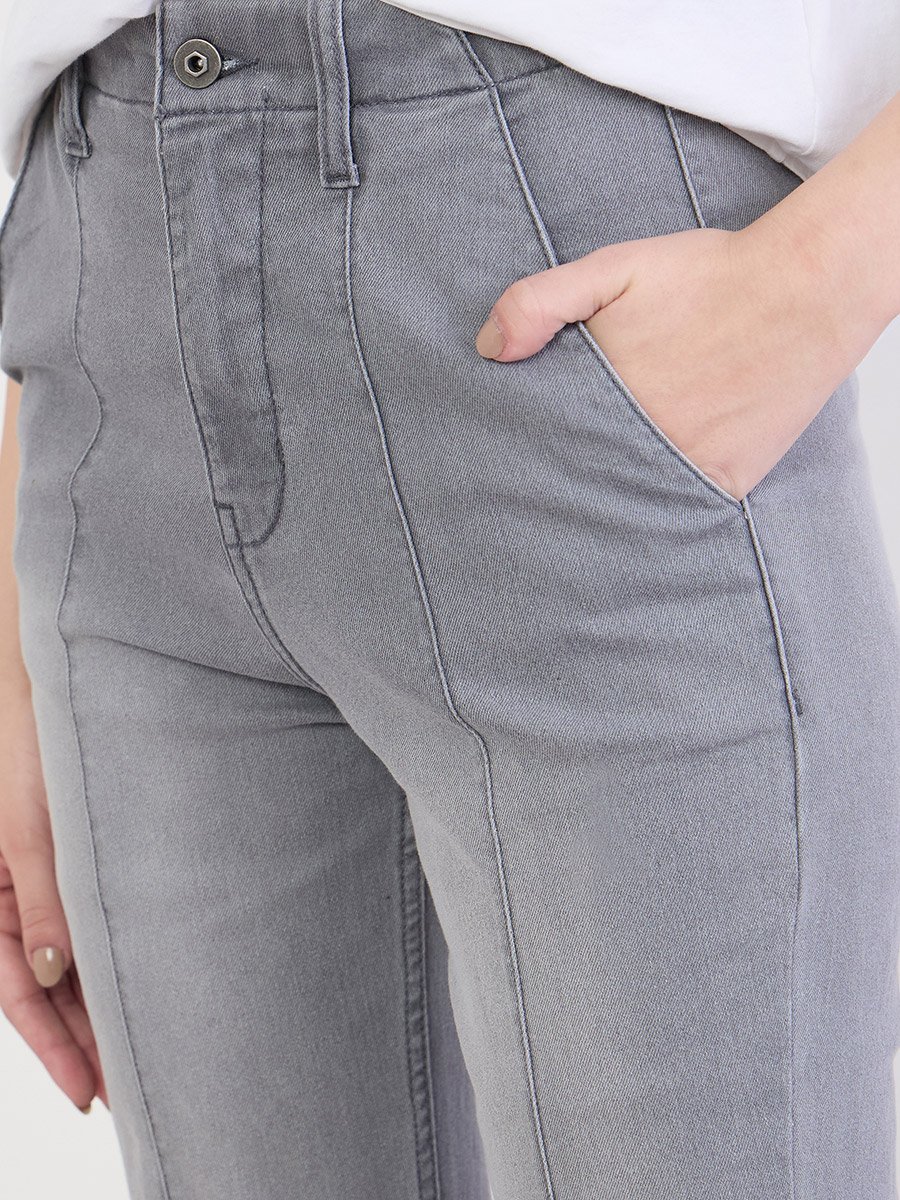 Charcoal Straight Leg High Rise Jeans