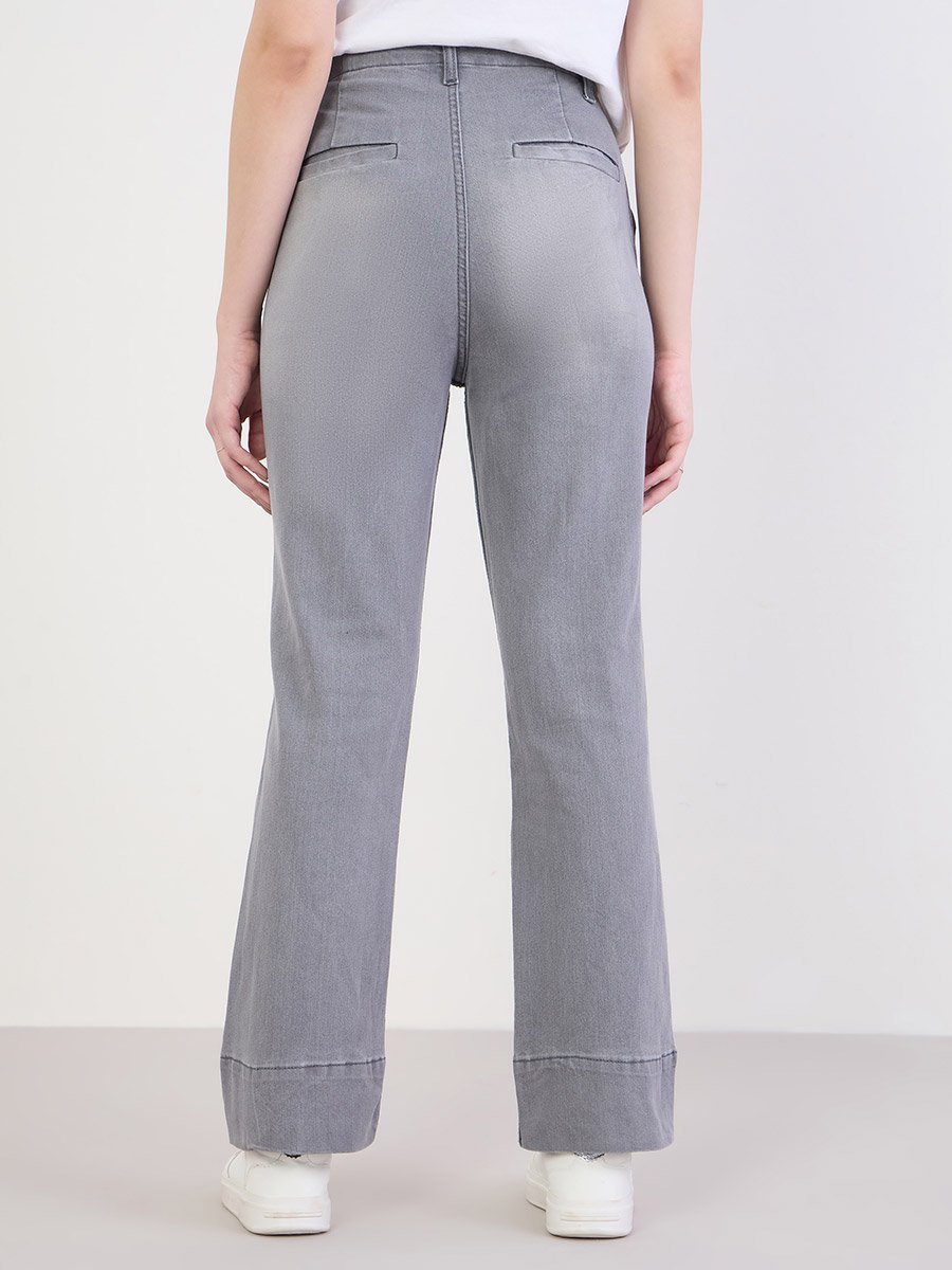 Charcoal Straight Leg High Rise Jeans