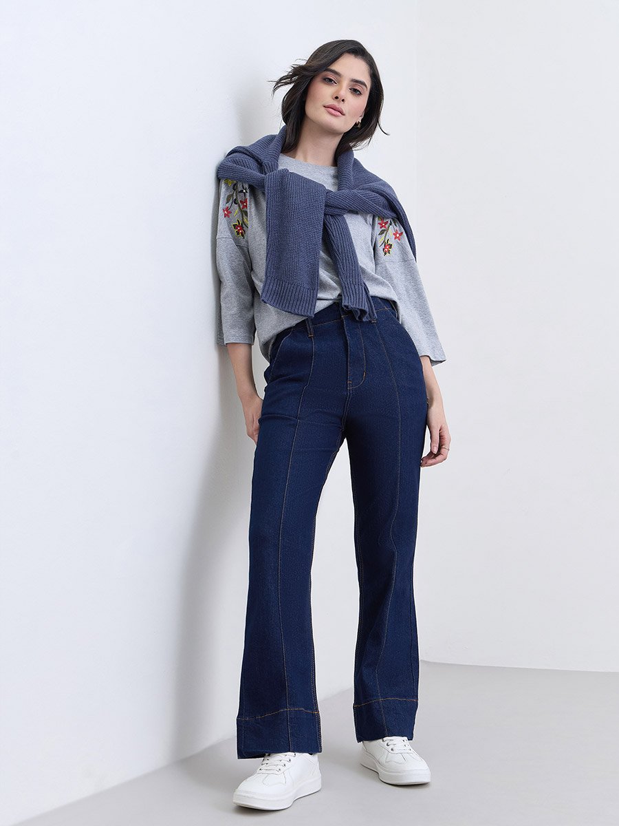 Women High Rise Wide Leg Jeans