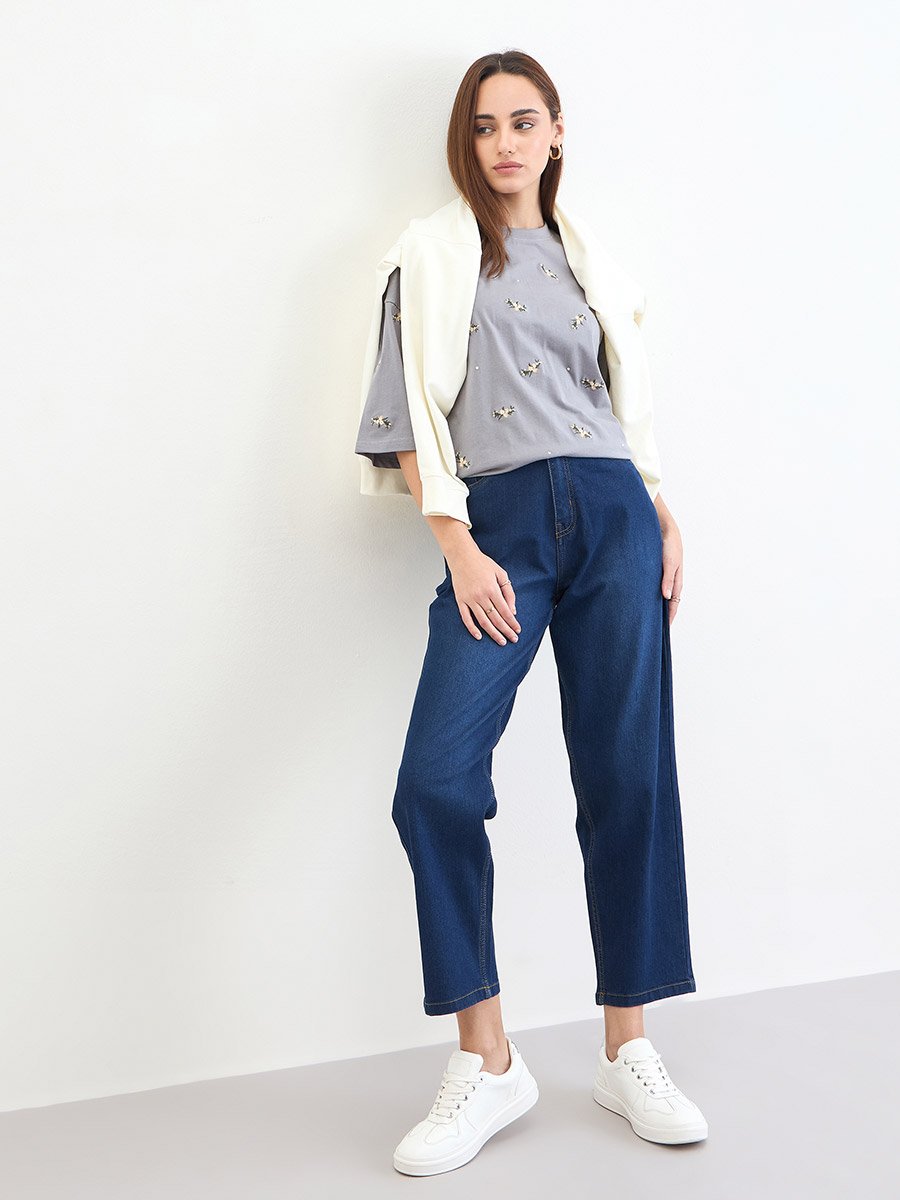 Women Dark Blue High Rise Relaxed Fit Jeans