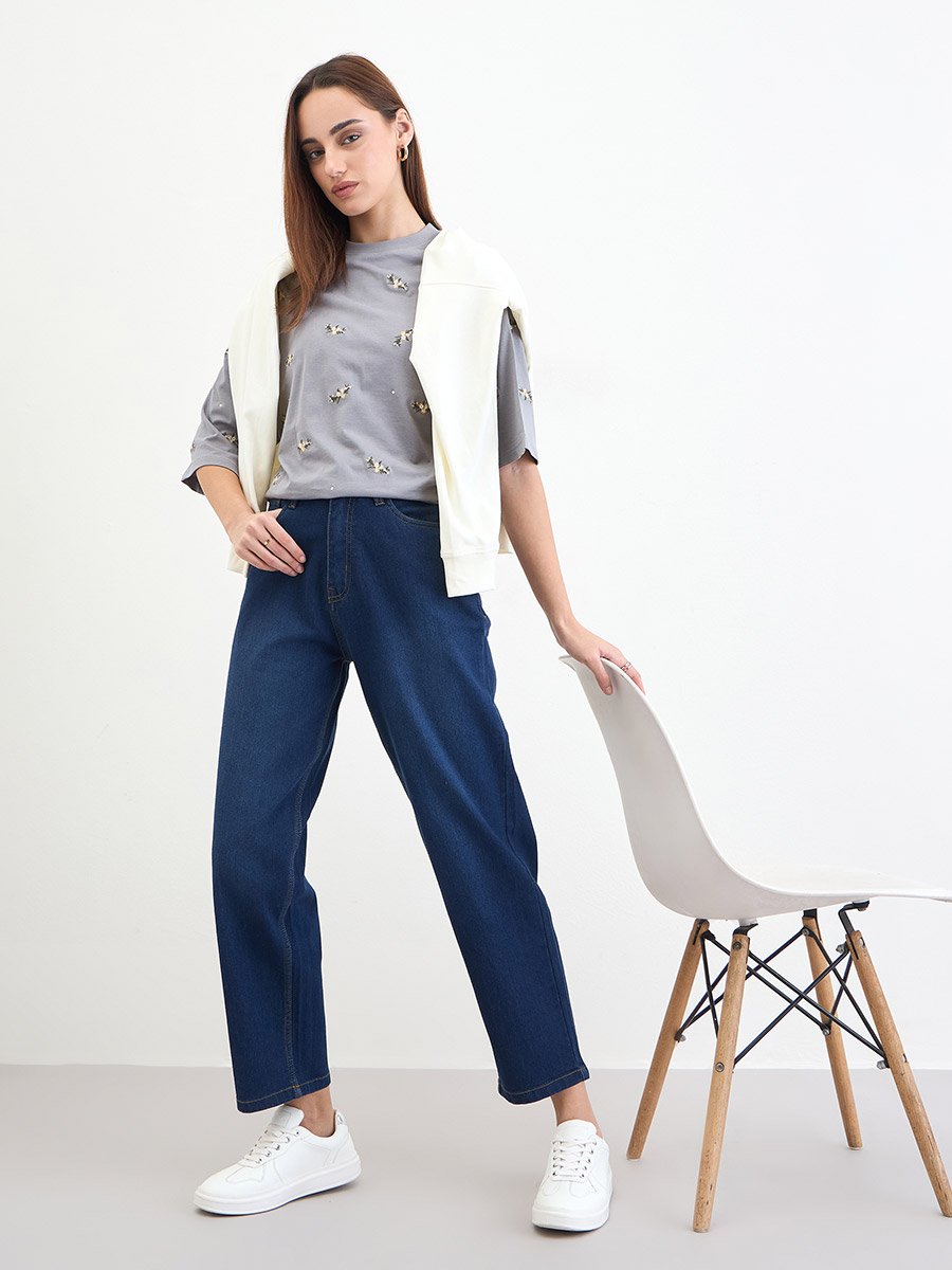 Women Dark Blue High Rise Relaxed Fit Jeans