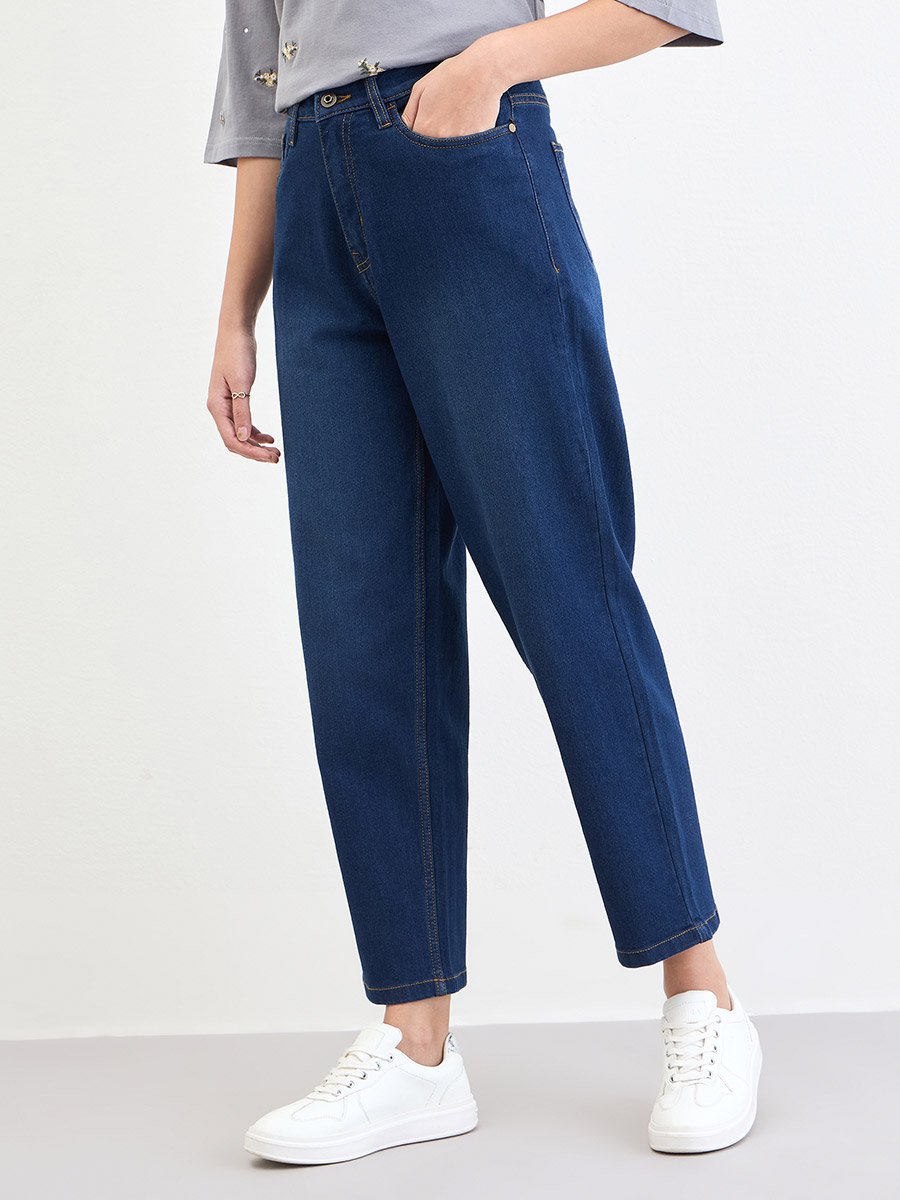 Women Dark Blue High Rise Relaxed Fit Jeans