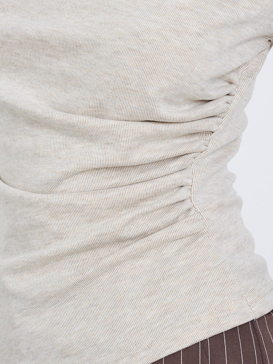 Beige High Neck Slim Fit Knit T-Shirt