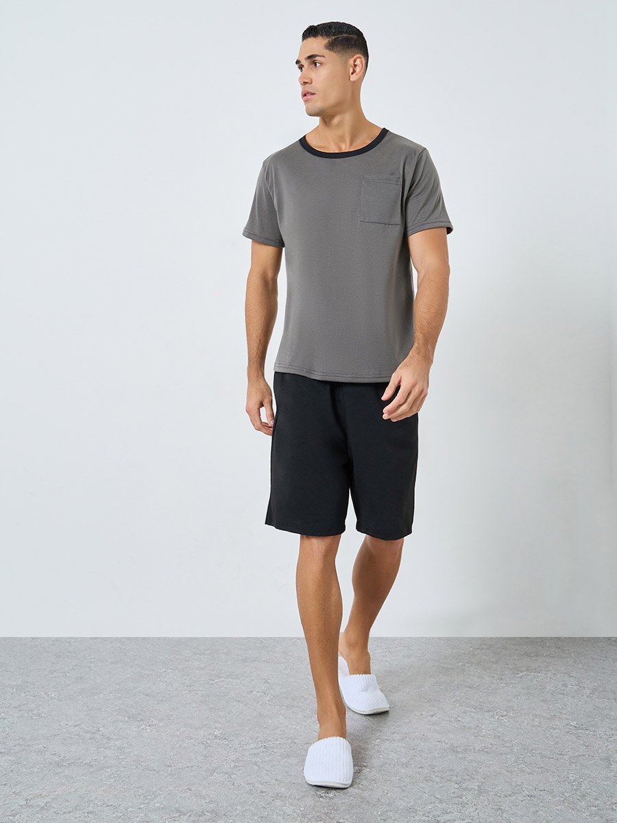 Charcoal Grey Solid T-Shirt and Shorts Pyjama Set
