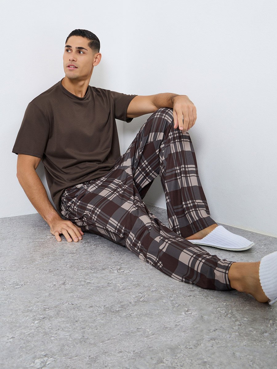 Relaxed Fit Checked T-Shirt and Long Pyjama Set