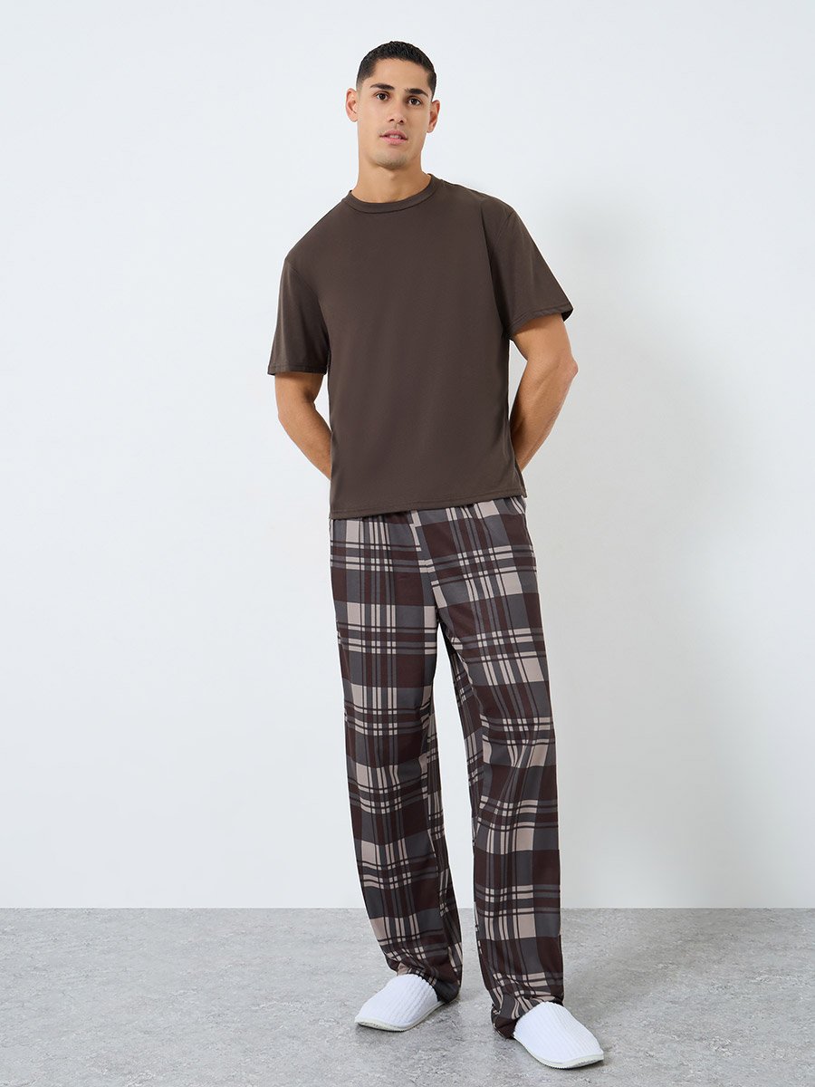 Relaxed Fit Checked T-Shirt and Long Pyjama Set