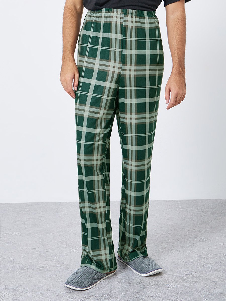 Men Relaxed Fit Solid T-Shirt and Checked Pyjama Set