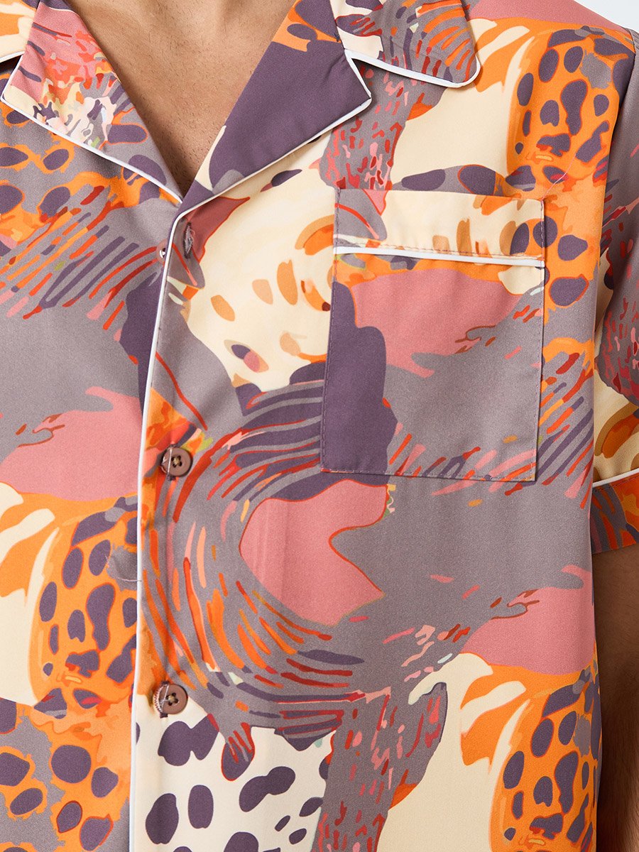 Men Abstract Print Relaxed Fit Shirt and Pyjama Set