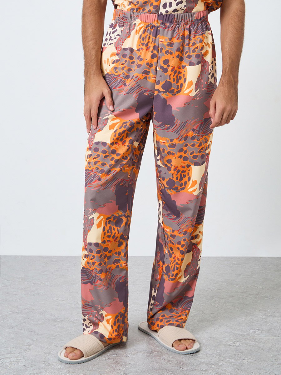 Men Abstract Print Relaxed Fit Shirt and Pyjama Set