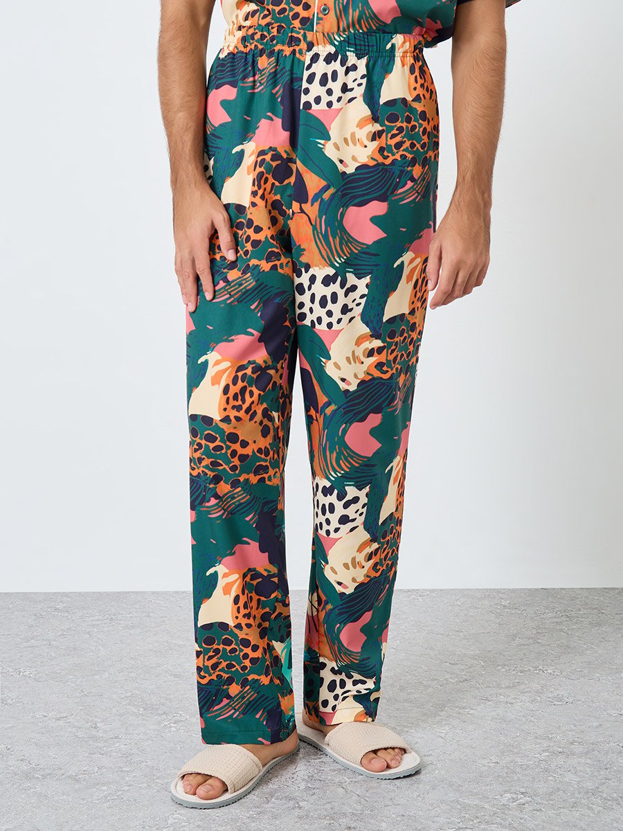 Men Abstract Print Relaxed Fit Shirt and Pyjama Set