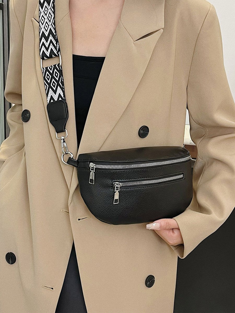 Solid Zip Closure Crossbody Bag