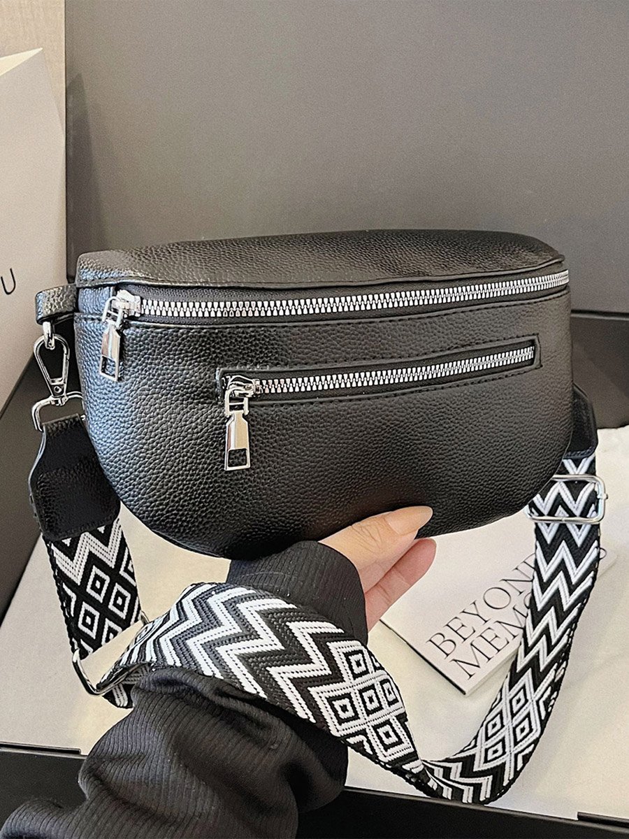 Solid Zip Closure Crossbody Bag