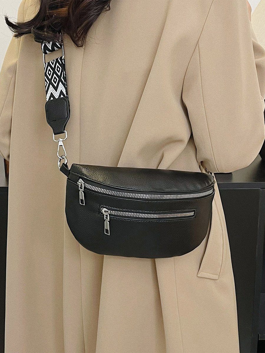 Solid Zip Closure Crossbody Bag