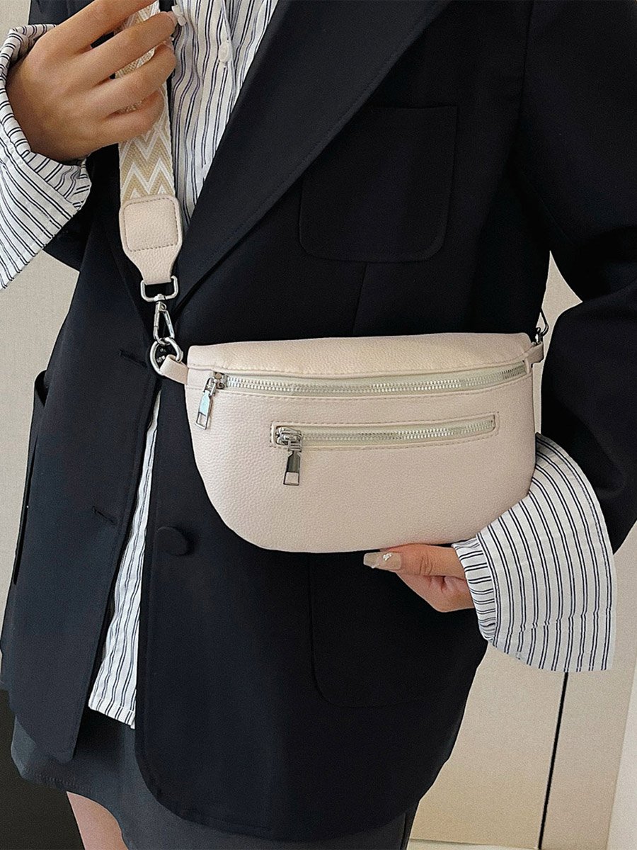 Solid Zip Closure Crossbody Bag