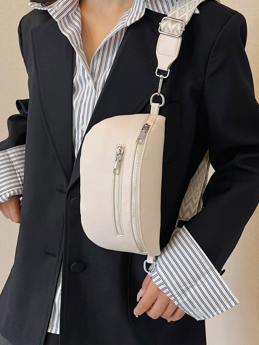 Solid Zip Closure Crossbody Bag